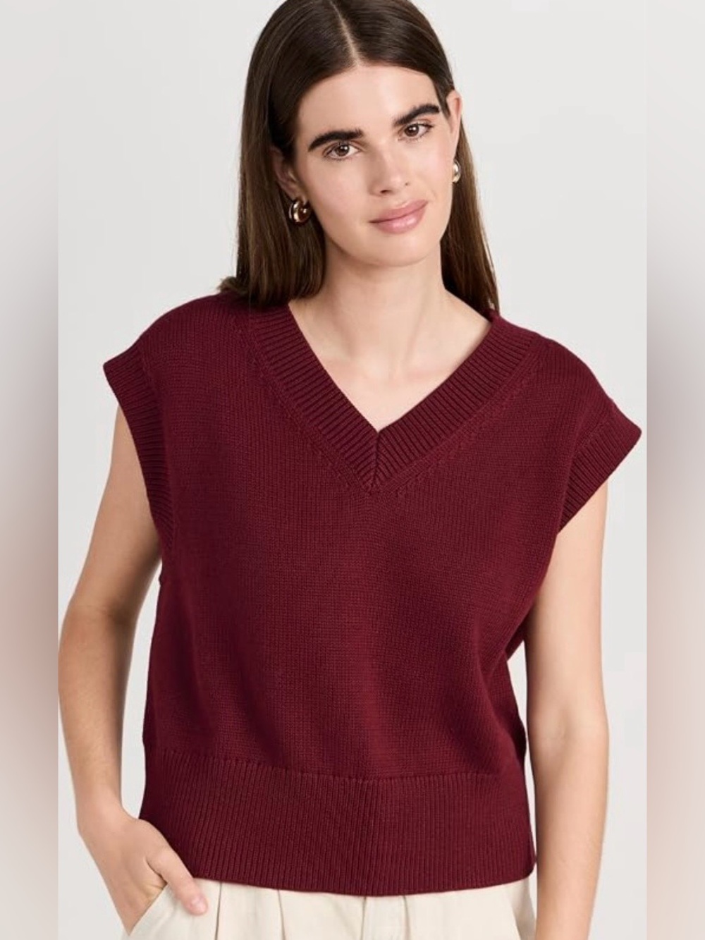 Wyeth V-Neck Sleeveless Knit Sweater Vest - Burgundy, XS